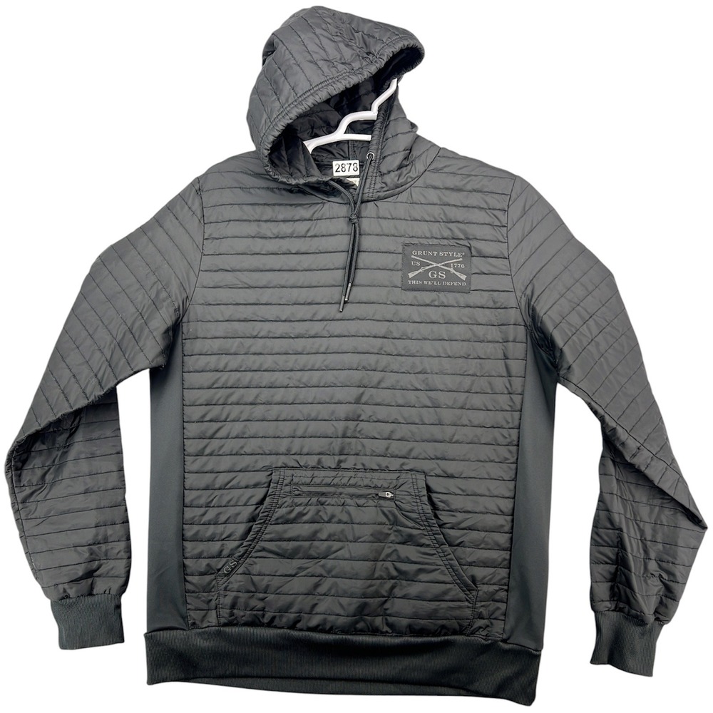 Grunt Style Mens Black Quilted Insulated Hoodie Jacket Large This We'll Defend